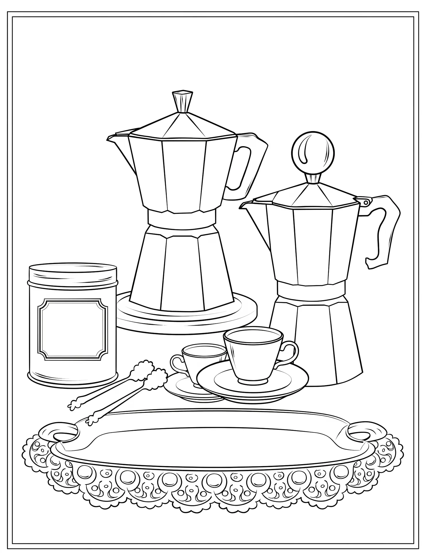Machine à Café Moka Vintage et Percolateur, Coloriage cuisine à imprimer gratuitement